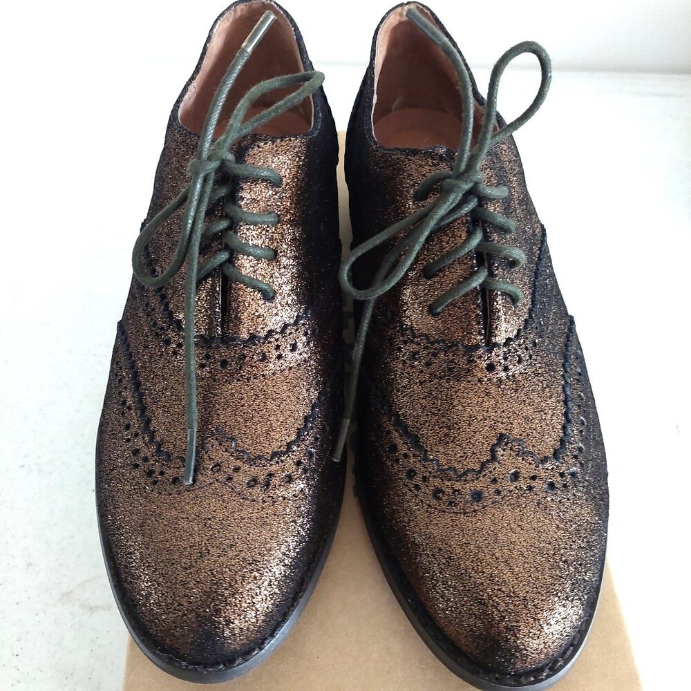 All Black Brand Wing Ties Women Bronze Lace Up Brogues Size 6.5M US New